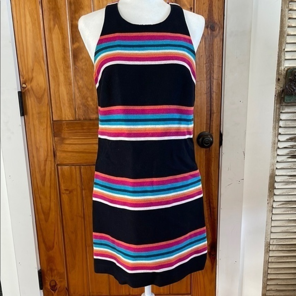 Trina Turk Loma Shift Sheath Mini Dress Striped Sleeveless Dress 8 black pink